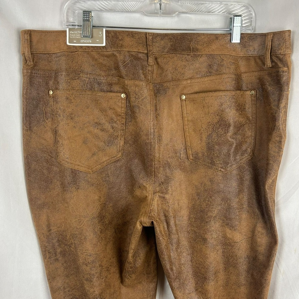 NEW Chico's Ultimate Fit Faux Suede Slim Pants Women 3 XL Brown Worn Luggage - Picture 9 of 13